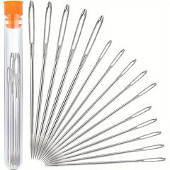 9pcs Stainless Steel Big Eye Sewing Needles with Bottle Stopper Orange