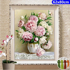 Peony Vase Cross Stitch Kit DIY Embroidery Flower Pattern 11CT Printed Canvas