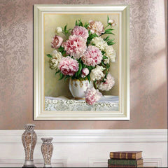 Peony Vase Cross Stitch Kit DIY Embroidery Flower Pattern 11CT Printed Canvas