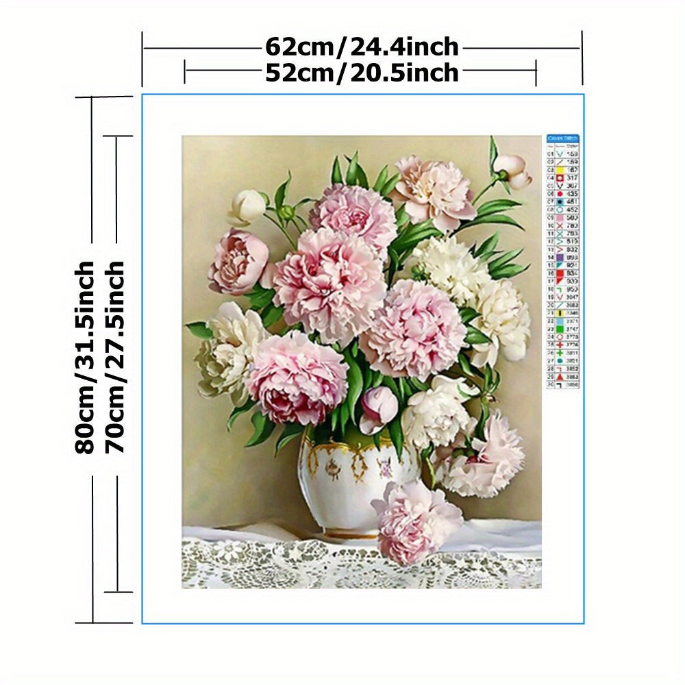 Peony Vase Cross Stitch Kit DIY Embroidery Flower Pattern 11CT Printed Canvas