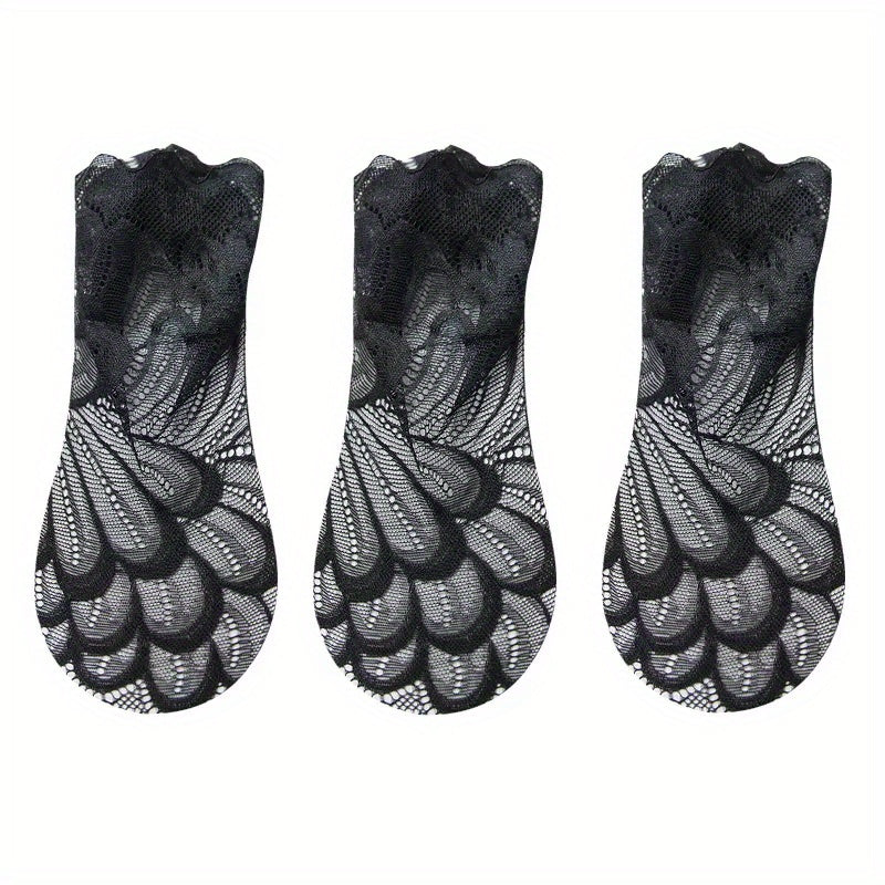 3 Pairs Summer Lace Flower Mesh Socks Non slip Elastic Comfortable Socks