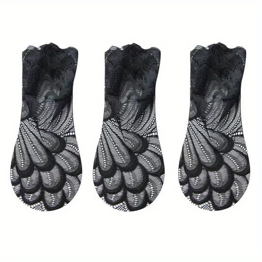 3 Pairs Summer Lace Flower Mesh Socks Non slip Elastic Comfortable Socks