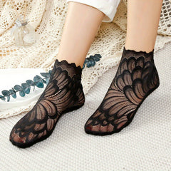 3 Pairs Summer Lace Flower Mesh Socks Non slip Elastic Comfortable Socks