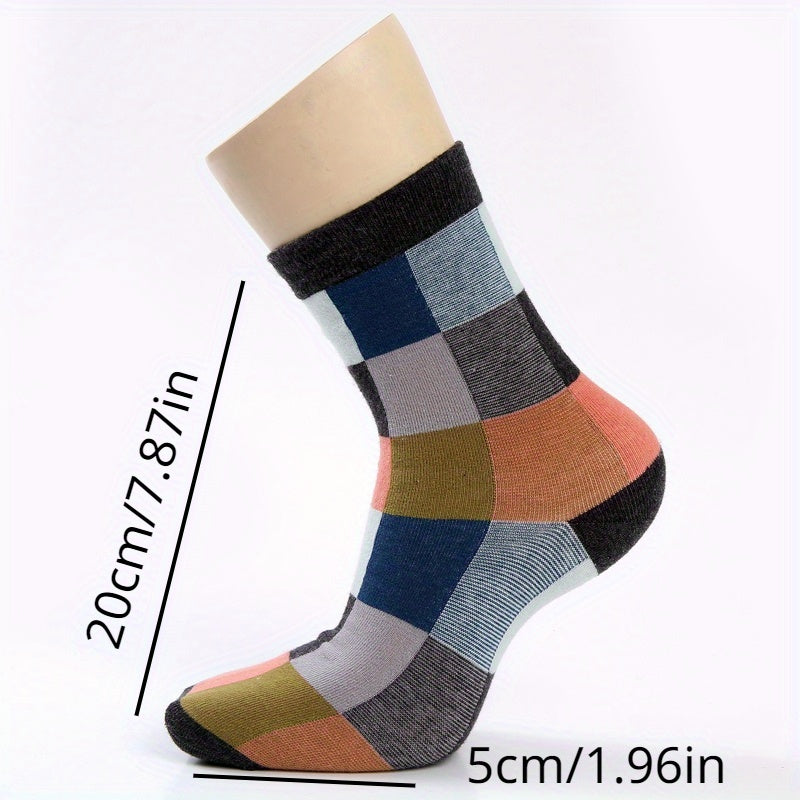 Men's Plaid Cotton Mid Calf Socks - 5 Pairs