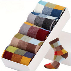 Men's Plaid Cotton Mid Calf Socks - 5 Pairs