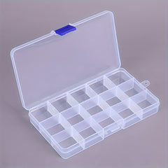 15-Cell Transparent Plastic Storage Box Adjustable Partition Organizer