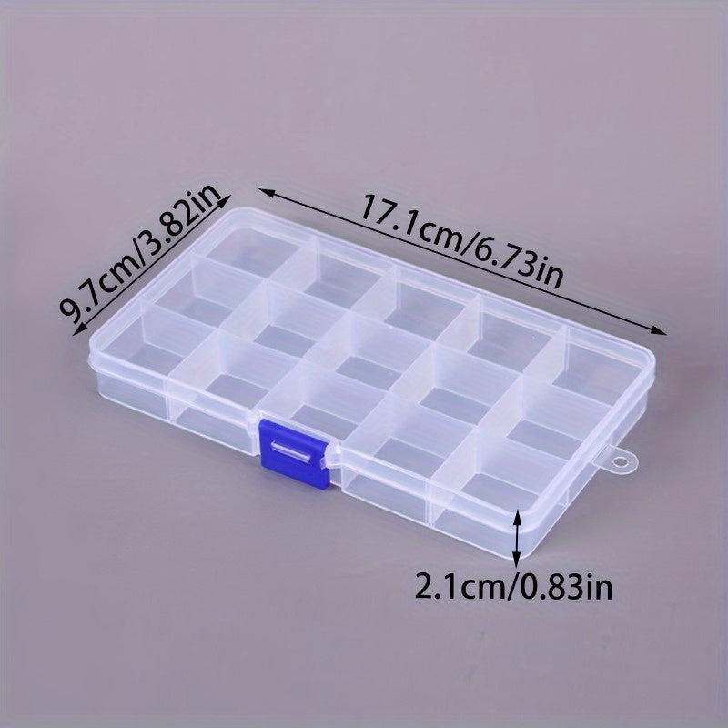 15-Cell Transparent Plastic Storage Box Adjustable Partition Organizer