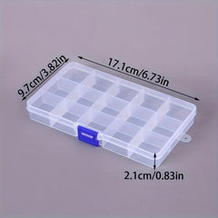 15-Cell Transparent Plastic Storage Box Adjustable Partition Organizer