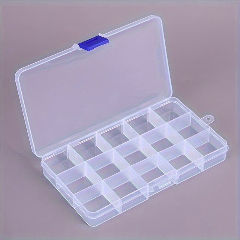 15-Cell Transparent Plastic Storage Box Adjustable Partition Organizer