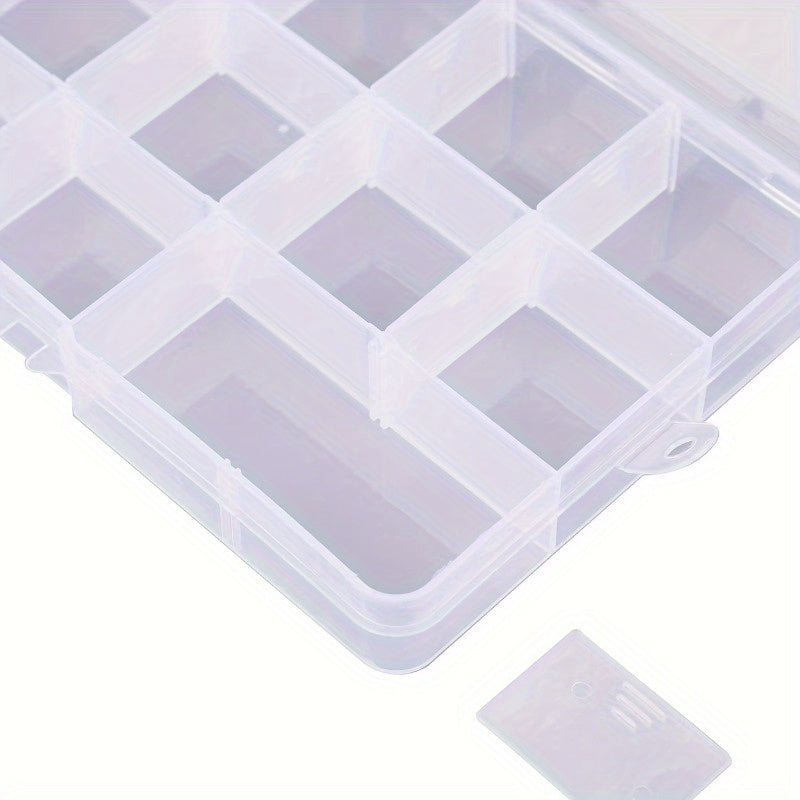 15-Cell Transparent Plastic Storage Box Adjustable Partition Organizer