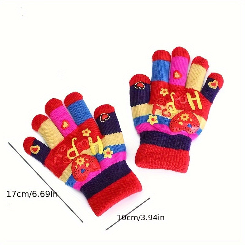 Kids Winter Thickened Gloves Love Double Layer Warm Gloves