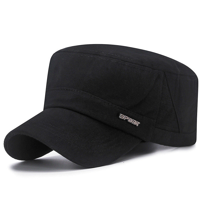 Men's Cotton Flat Top Peaked Cap Sun Protection Casual Military Hat