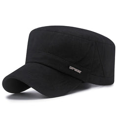 Men's Cotton Flat Top Peaked Cap Sun Protection Casual Military Hat