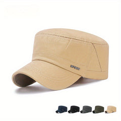 Men's Cotton Flat Top Peaked Cap Sun Protection Casual Military Hat