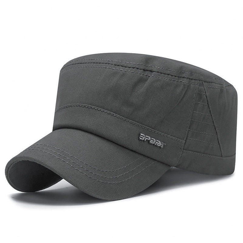 Men's Cotton Flat Top Peaked Cap Sun Protection Casual Military Hat