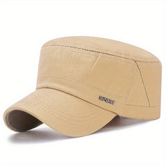 Men's Cotton Flat Top Peaked Cap Sun Protection Casual Military Hat