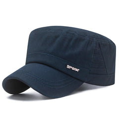 Men's Cotton Flat Top Peaked Cap Sun Protection Casual Military Hat