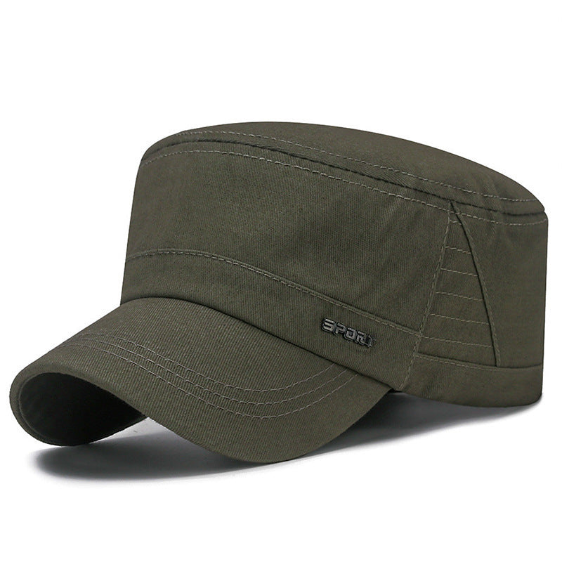 Men's Cotton Flat Top Peaked Cap Sun Protection Casual Military Hat