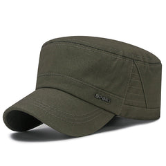 Men's Cotton Flat Top Peaked Cap Sun Protection Casual Military Hat