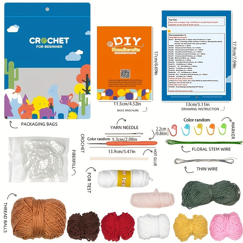 Crochet DIY Wool Flowers Kit with Tools and Accessories