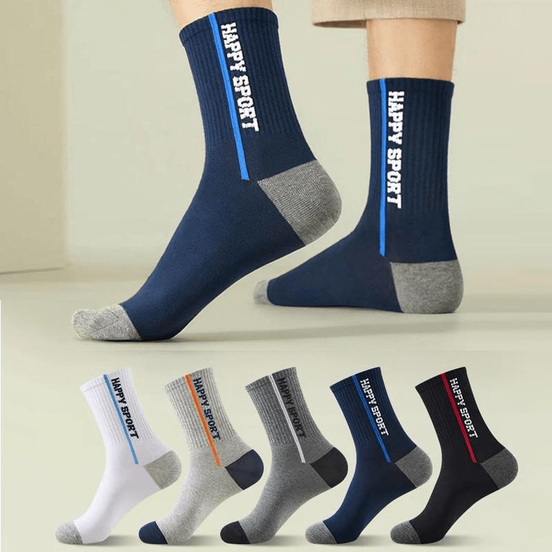5 Pairs Men's Mid Calf Sweat Absorbent Basketball Socks