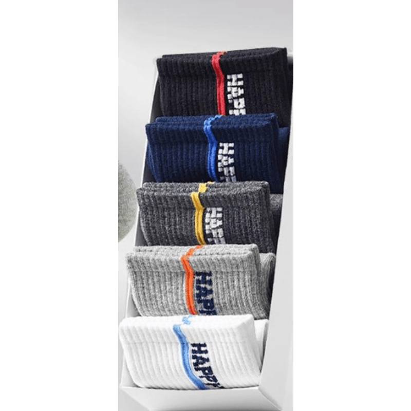 5 Pairs Men's Mid Calf Sweat Absorbent Basketball Socks