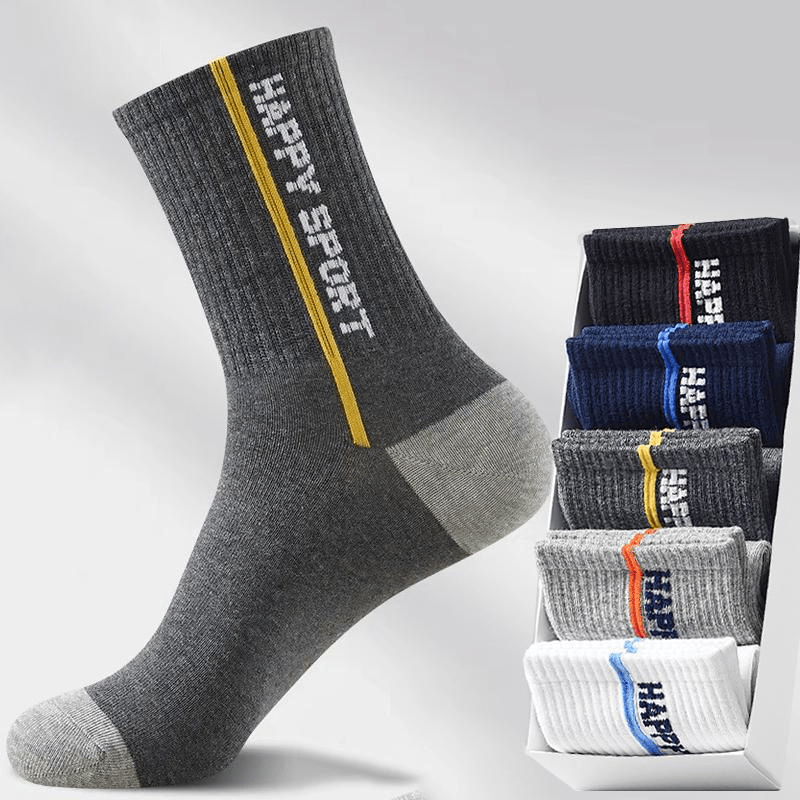 5 Pairs Men's Mid Calf Sweat Absorbent Basketball Socks