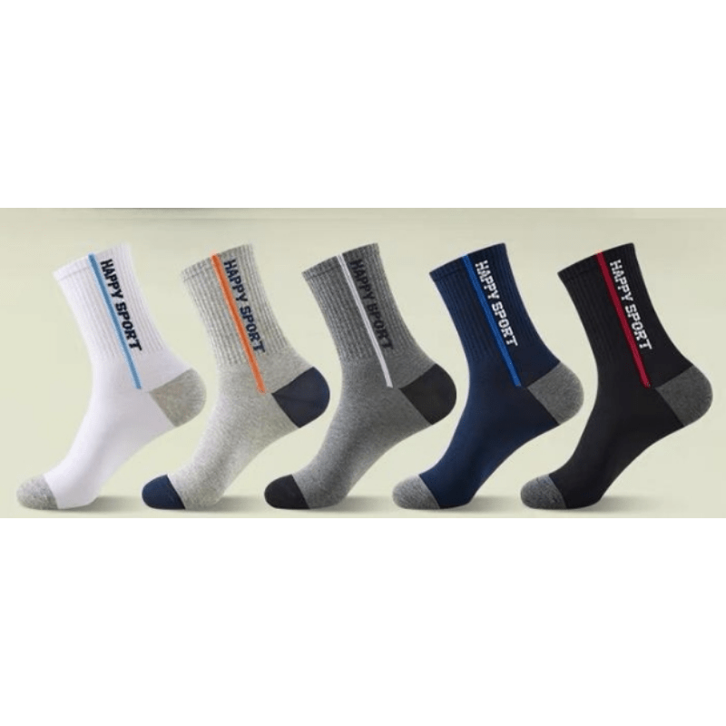 5 Pairs Men's Mid Calf Sweat Absorbent Basketball Socks