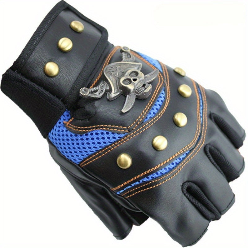 Skull Punk PU Leather Cycling Gloves Fingerless Motorcycle Driving Gloves
