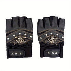 Skull Punk PU Leather Cycling Gloves Fingerless Motorcycle Driving Gloves
