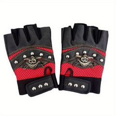 Skull Punk PU Leather Cycling Gloves Fingerless Motorcycle Driving Gloves