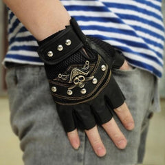 Skull Punk PU Leather Cycling Gloves Fingerless Motorcycle Driving Gloves