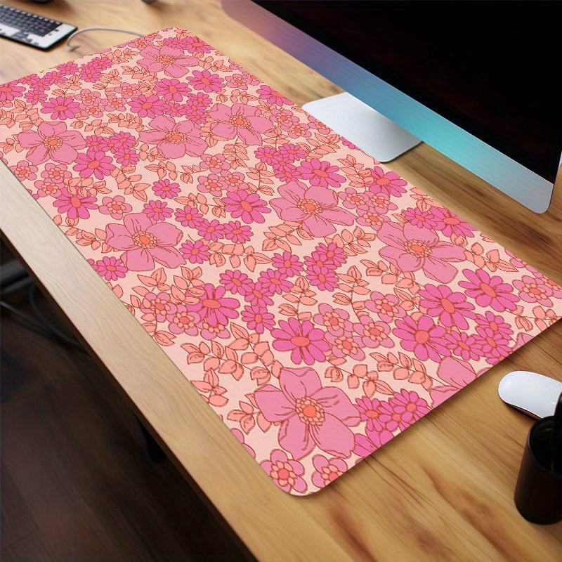 Pink Flower Gaming Desk Mat Keyboard Pad Office Mousepad