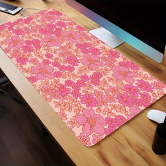 Pink Flower Gaming Desk Mat Keyboard Pad Office Mousepad