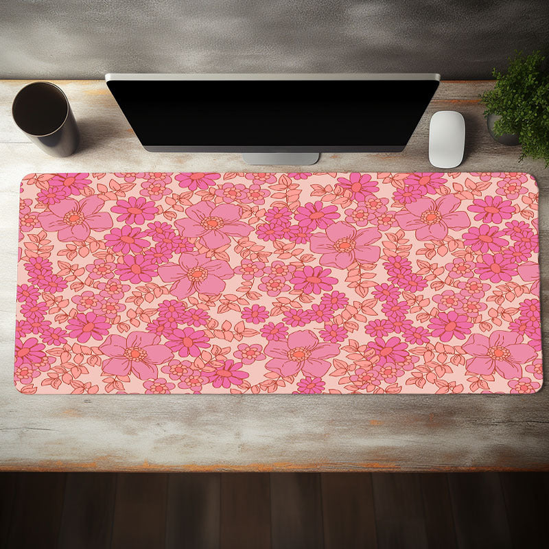 Pink Flower Gaming Desk Mat Keyboard Pad Office Mousepad