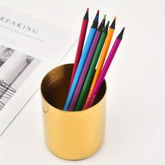 Golden Stainless Steel Pen Holder Stationery Storage Cosmetic Brush Decoration