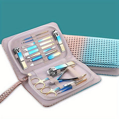 13pcs 15pcs Nail Clippers Fingernail & Toenail Cutter with Leather Metal Case