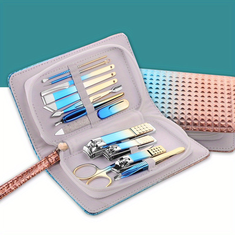 13pcs 15pcs Nail Clippers Fingernail & Toenail Cutter with Leather Metal Case