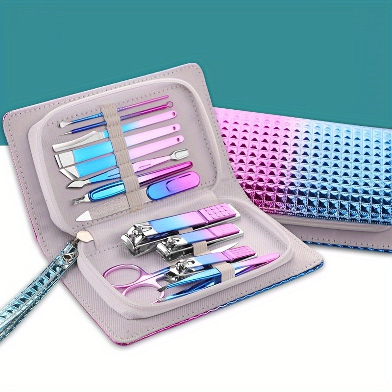 13pcs 15pcs Nail Clippers Fingernail & Toenail Cutter with Leather Metal Case