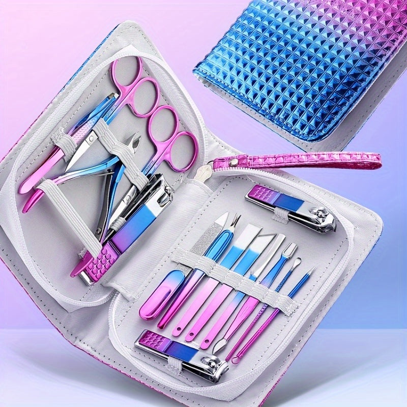 13pcs 15pcs Nail Clippers Fingernail & Toenail Cutter with Leather Metal Case
