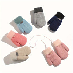 Kids Winter Sports Gloves Thick Warm Knitted Mittens