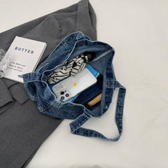 Canvas Tote Bag Large Capacity Denim Handbag For Daily Use