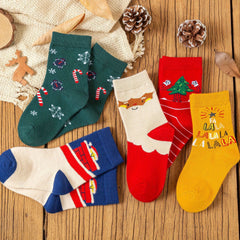 5 Pairs Kids Cotton Christmas Socks