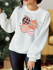 Women's Plus Size Christmas Waffle Pattern Pajama Top