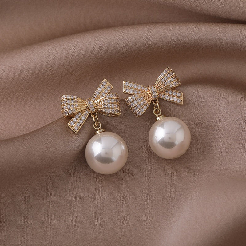 Bow Faux Pearl Earrings Party Jewelry Holiday Birthday Gift
