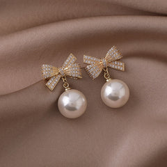 Bow Faux Pearl Earrings Party Jewelry Holiday Birthday Gift