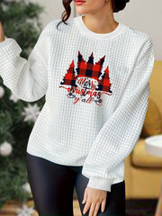 Christmas Casual Loungewear Top Women's Plus Slogan & Tree Print