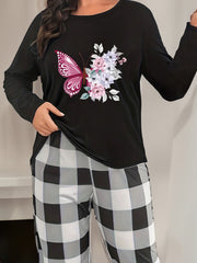 Butterfly Print Long Sleeve Lounge Top Women's Loungewear