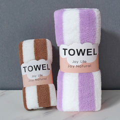 2pcs Camping Plush Towels Colorful Striped Facial Washing Towels