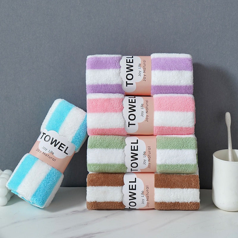 2pcs Camping Plush Towels Colorful Striped Facial Washing Towels